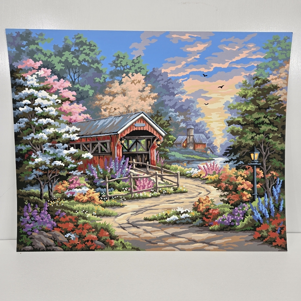 Red Covered Bridge Finished Acrylic Painting Paint‎ By Number Painting 16x20